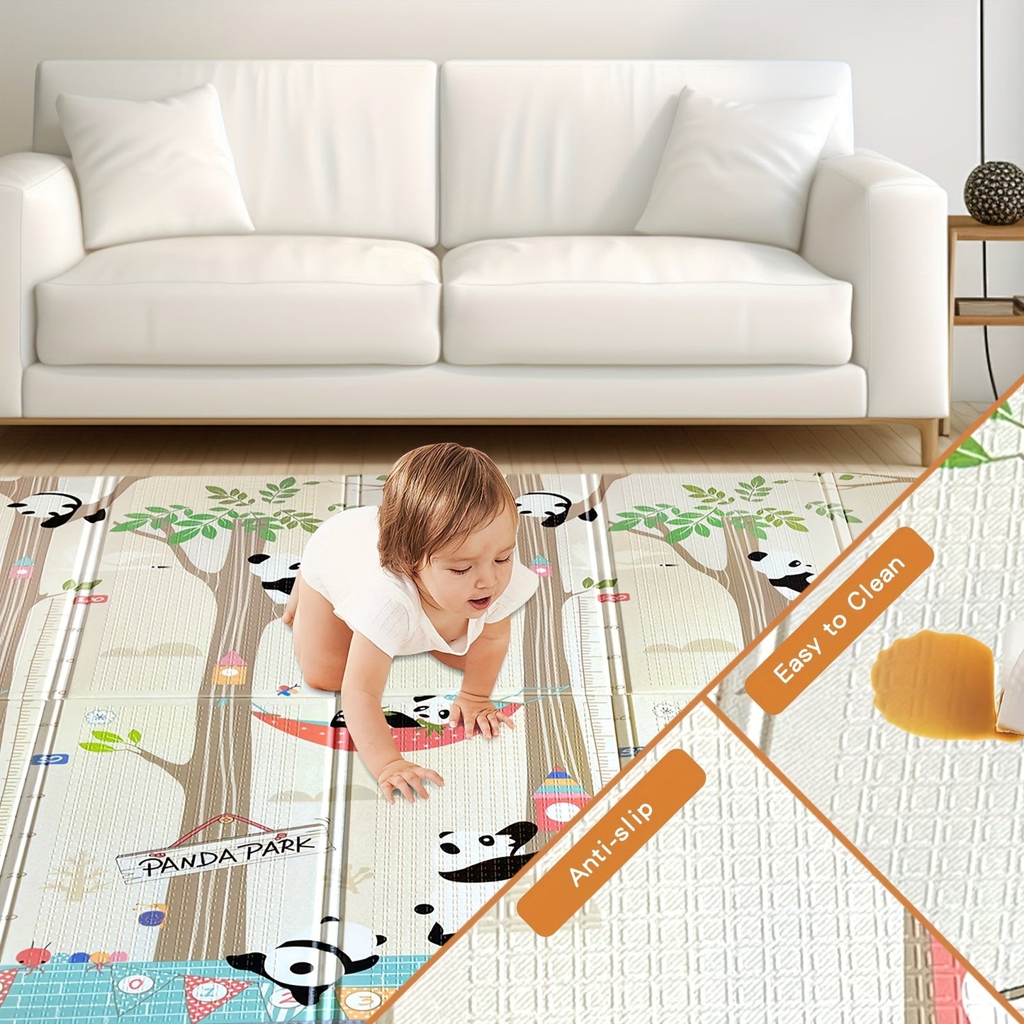 Foldable Play Mat with Panda & Bear Design, Made of PE Foam Material, Multicolor, Comes with Separate Paper Box, Suitable for Children Over 3 Years Old, Covers Area of At Least 2.16m², Longest Side Measures at Least 1.8m