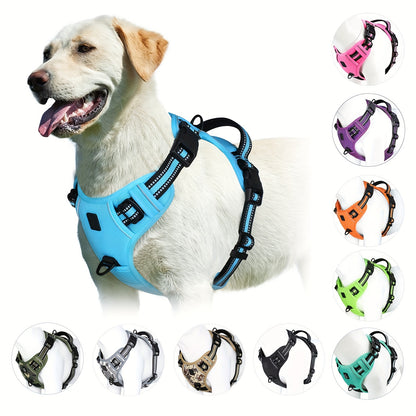 Reflective no-pull dog harness with handle for easy walking and training