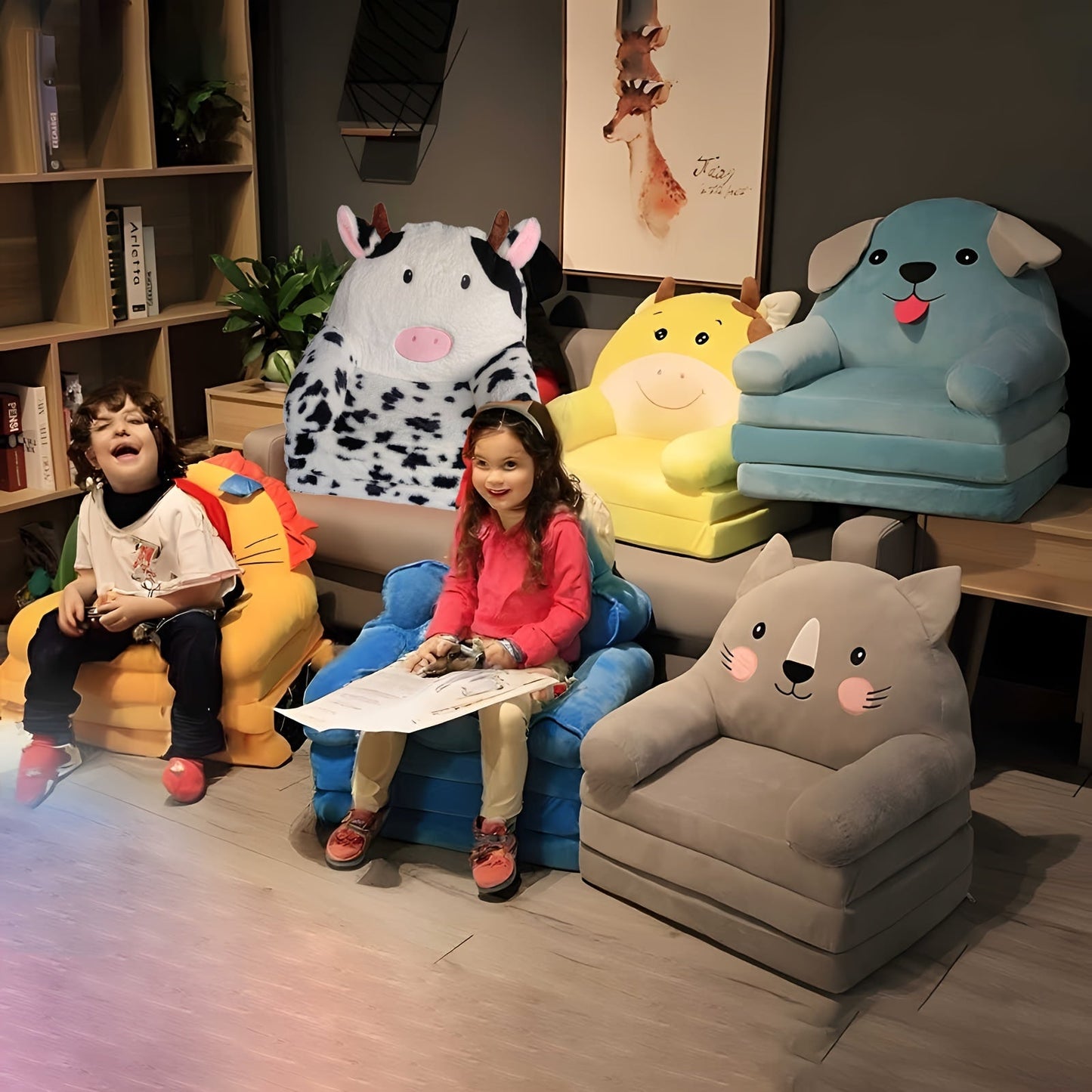 "Comfy Kids" qopqoq bilan egiluvchan divan - O'yin xonasi va bolalar bog'chasi uchun yumshoq, mashinada yuviladigan o'rindiq - Polyester va xotira ko'pikdan tayyorlangan zamonaviy ko'k dizayn