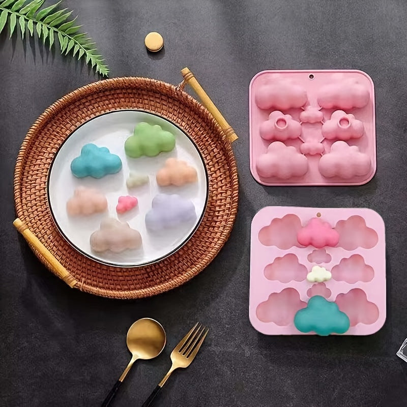 Cloud-Shaped Silicone Mold with 8 Cavities for Candles and Desserts - Perfect for Weddings! Flexible and Easy Release for Jello, Pudding, Chocolate, and Resin Crafts - Multi-Size Oblong Mold Set