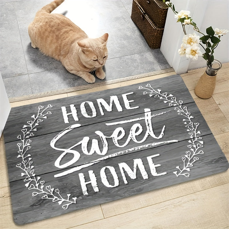 Printed Home Sweet Home Door Mat, 1 Piece, Non-Slip Polyester Rug for Front Door, Living Room, Bedroom. Washable, Rectangular Shape, Low Pile, Machine-Made Home Decor Accent