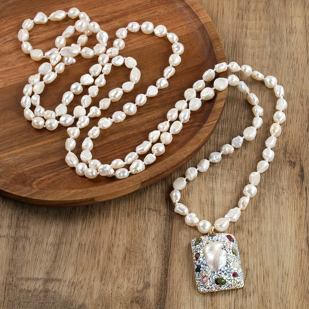 Embrace a Bohemian Vacation Vibe with our 150CM Natural Baroque Biwa Pearl Pendant Necklace featuring Freshwater Pearls. Perfect for August Birthdays, this piece is free of plating and perfect for daily wear or music festivals. It's the ideal accessory