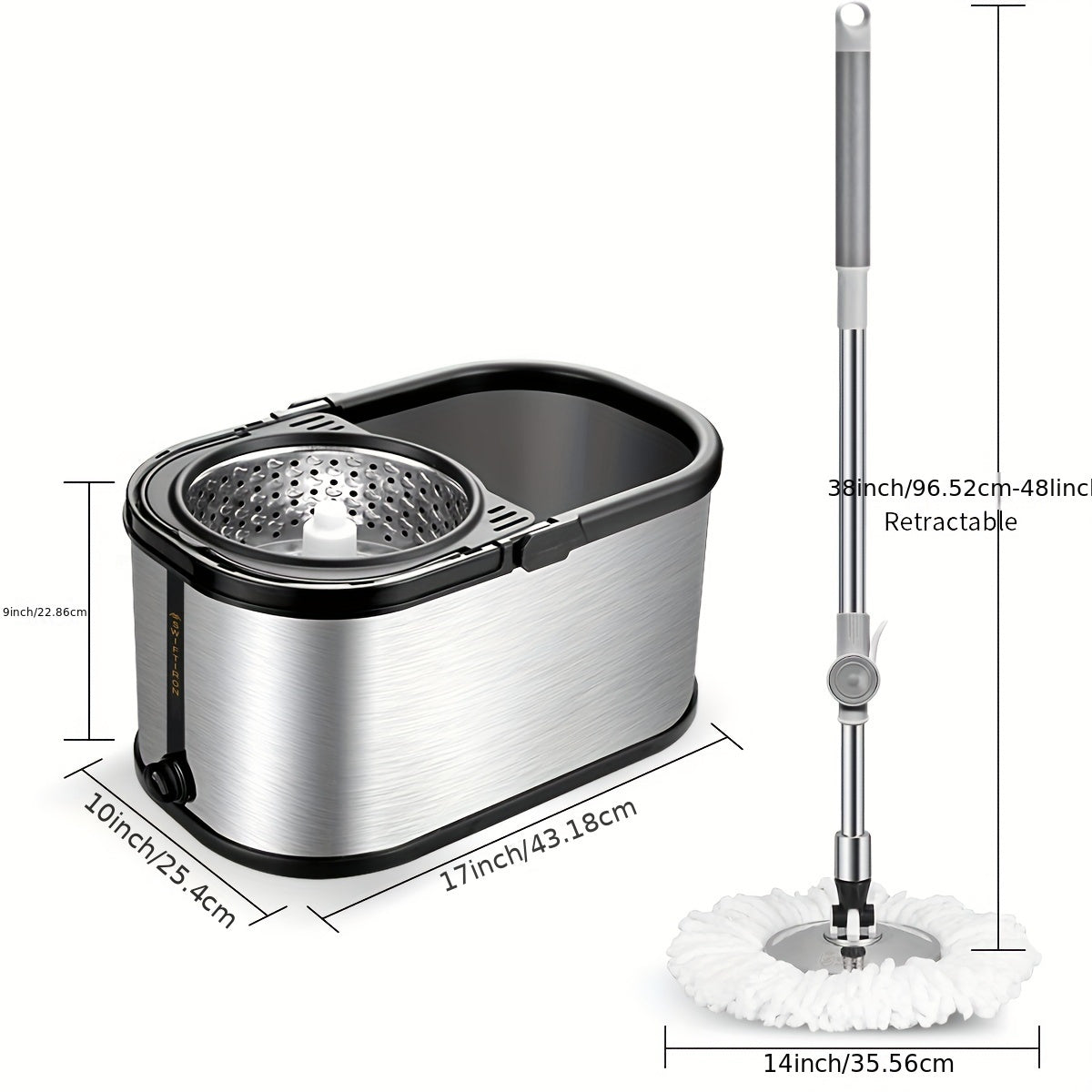 The Stainless Steel Spin Mop and Bucket Set includes 2/4/6 reusable pads for hands-free washing. This dual-use set is perfect for wet and dry floors, making it ideal for home, kitchen, and bathroom cleaning. The stainless steel design ensures durability