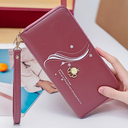 Women's long zipper wallet with phone holder, clutch, card & coin purse, stylish design.