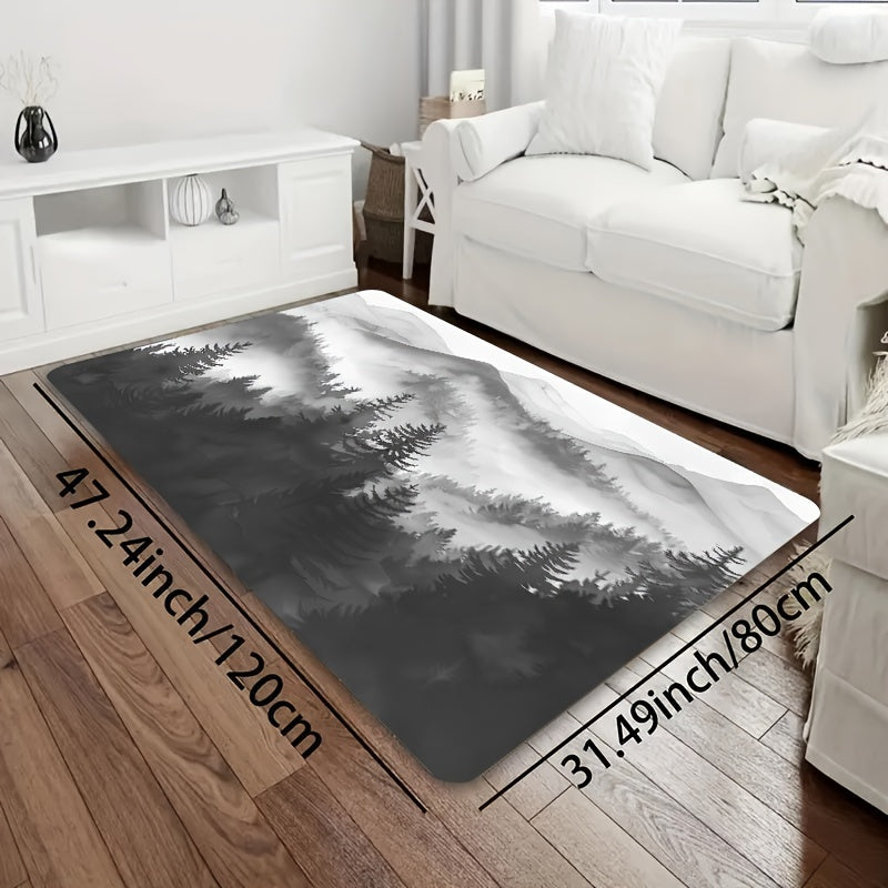 Forest Big Mountain Pattern Bathroom Carpet with Foam Cushion and Skid-Proof Bottom for Kitchen, Living Room, Bedroom, and Indoor Spaces. Machine Washable Entrance Doormat for Home Decor.