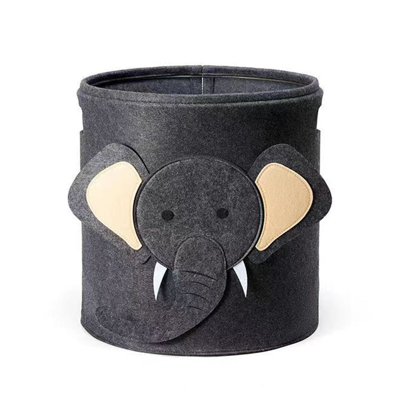 Dimensions of 13.8 inches by 14.6 inches, this cute Cartoon Felt Storage Bucket is ideal for storing children's toys, clothes, and infant items. A great addition to any nursery or play area!