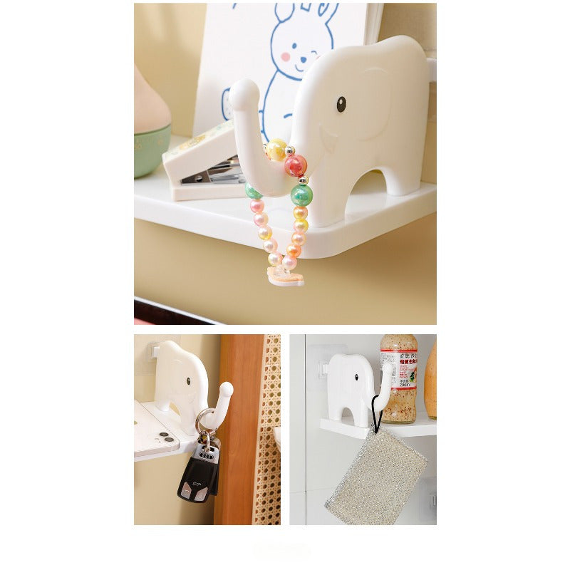 Wall-mounted storage rack shaped like an elephant, no need for drilling, versatile organizer for kitchen, bathroom, and study.