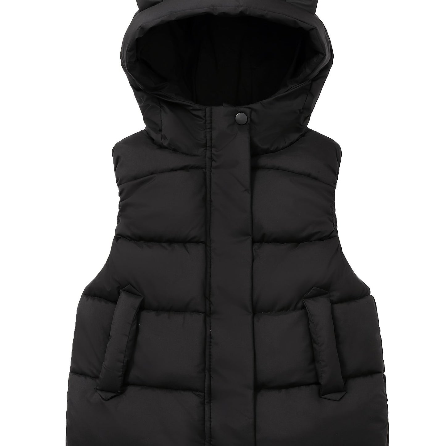 Cozy boys' winter vest in brown, sleeveless with zipper pockets, machine washable, ideal for cold weather.