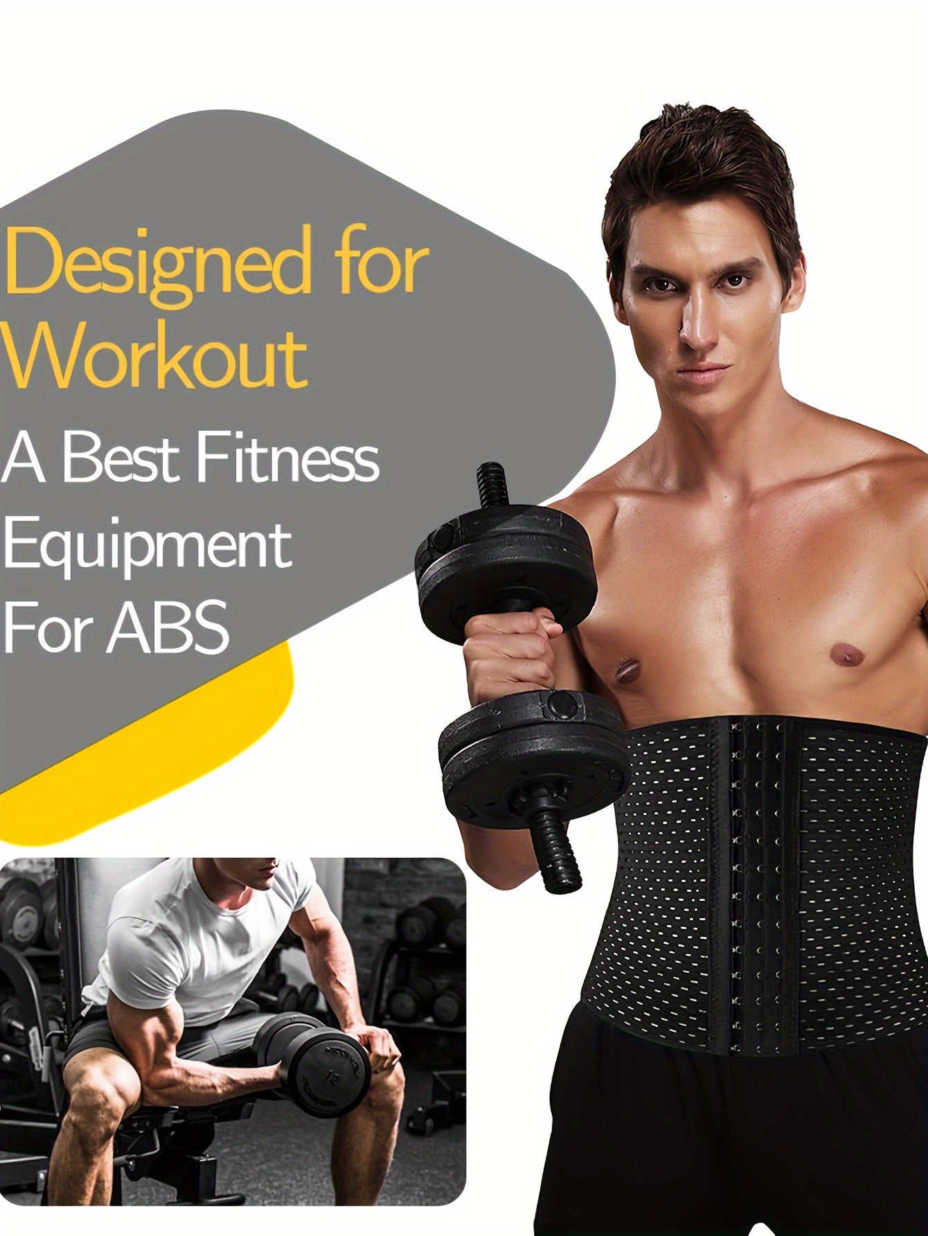 Men's breathable mesh waist belt with 3 row buckle and 4 steel bones for tummy control, ideal for daily wear.