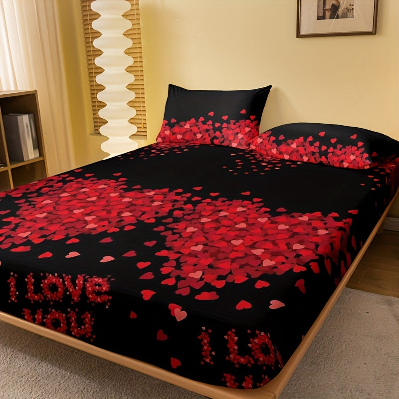 Soft and comfortable 1pc Brushed Fitted Sheet featuring a romantic love print. This mattress protector is perfect for adding a touch of romance to your bedroom or guest room. Designed with deep pockets for a secure fit, this fitted bed sheet is the