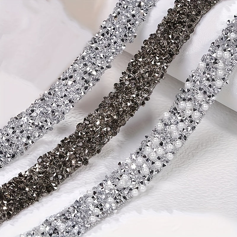 1 roll of self-adhesive crystal rhinestone ribbon for DIY crafts and decorative ornaments. Perfect for dressing up at parties like Easter, New Year, and back-to-school events.