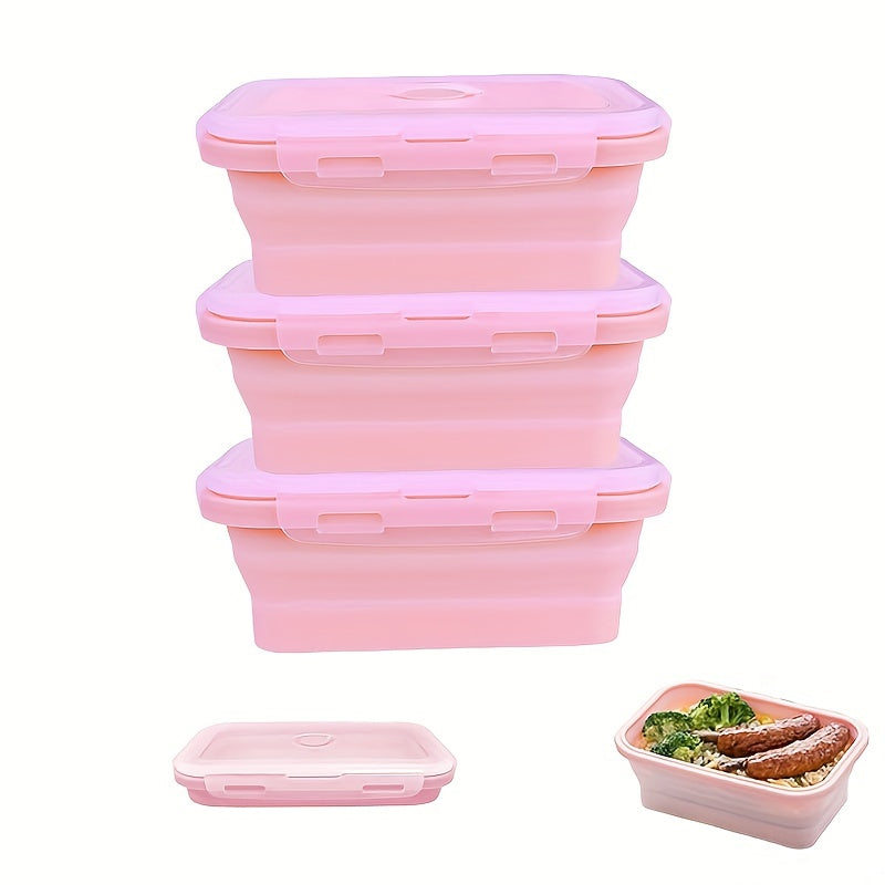 Foldable Food Storage Box Set - Includes 3 Containers with Lids, Made of Silicone Material, BPA Free, Perfect for Microwaves, Dishwashers, and Freezers, Essential Home Kitchen Supplies