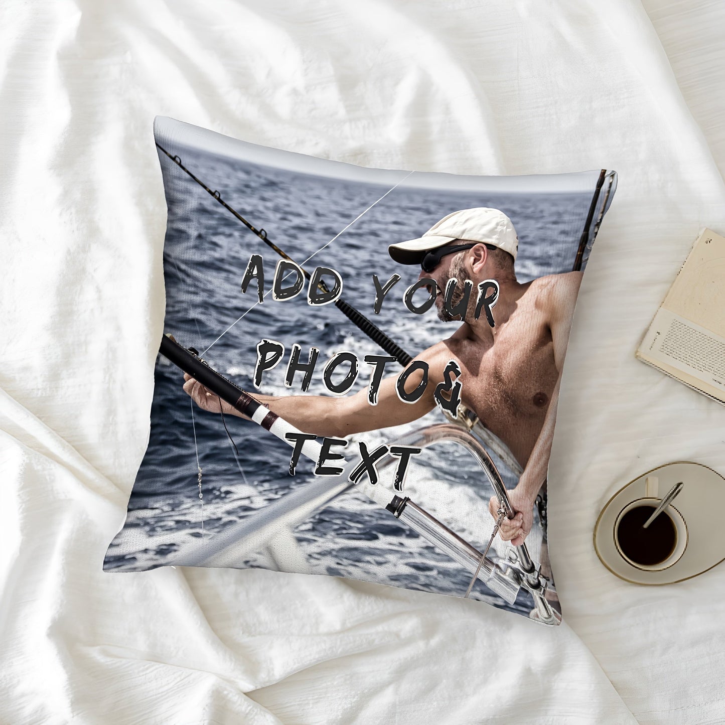 One 18x18 Custom Photo Pillowcase for Fishing Enthusiasts, Featuring a Personalized Fisherman Image. Single-Sided Print on Short Plush Material, Insert Not Included. Perfect Unique Gift for Christmas, Valentine's Day, Thanksgiving, Anniversary. Includes