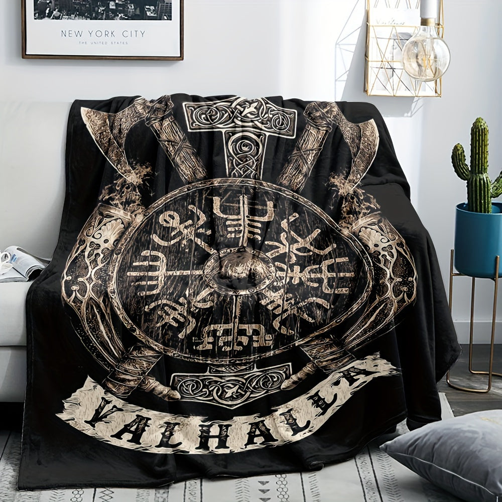 Viking Logo Flannel Blanket - Modern Design, Versatile All-Season Knitted Polyester Throw, Easy to Clean, 250-300gsm, Perfect for Camping, Sofa, Bed, Couch, Office - Ready to Gift