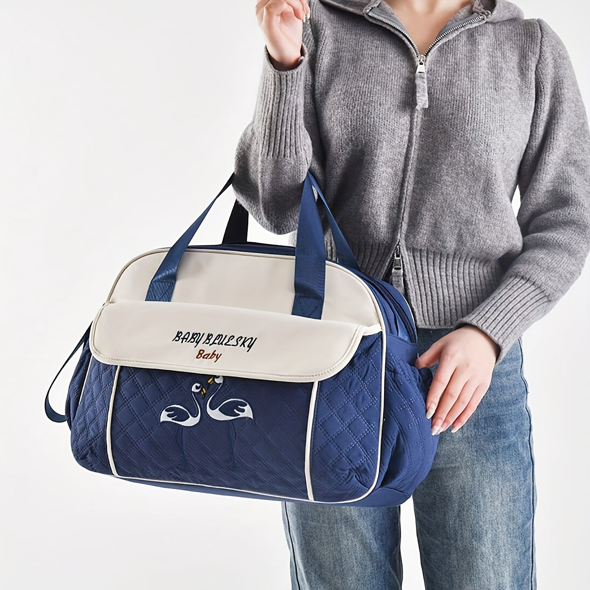 Embroidered Large Capacity Crossbody Mommy Bag with Zipper - Stylish, Multi-functional Shoulder Bag