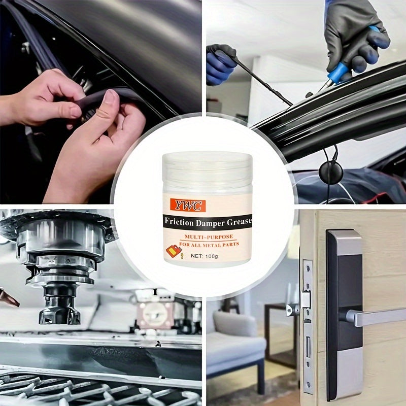 Skylight track, hinge, and window seal maintenance kit for reducing car grease noise and ensuring smooth operation. Contains factory solid paste lubricant for lubricating metal corners. Mini version with 100g set and brush included.