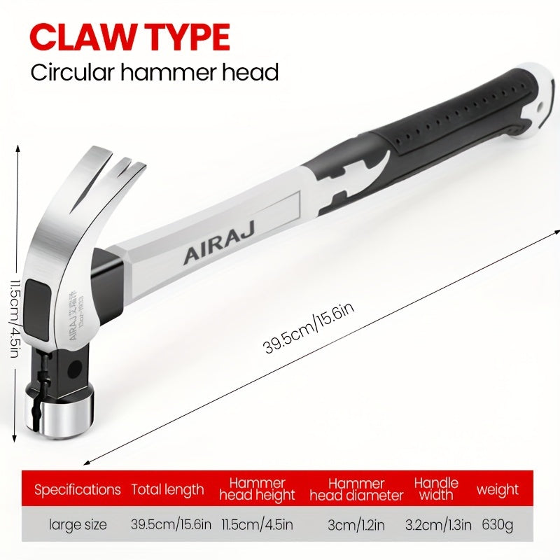 AIRAJ High-Carbon Steel Claw Hammer with Durable, Anti-Slip Grip, Ideal for Industrial & Home Use in Short or Long Handle Options.