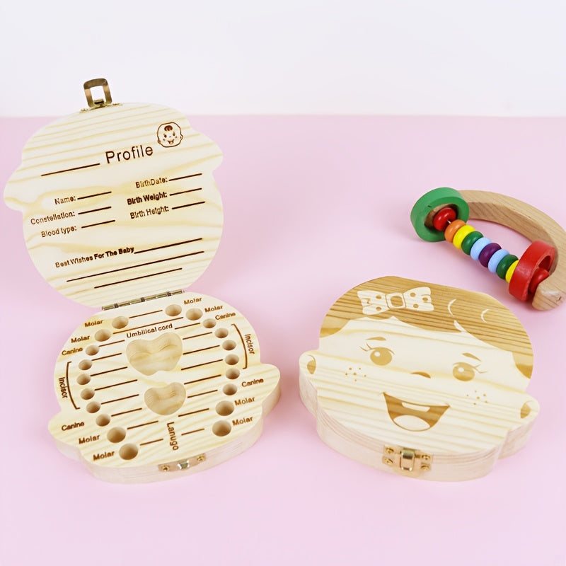 Youngsters Keepsake Box made of natural wood, complete with compartments for storing baby teeth and umbilical cords. A perfect way to preserve memories from a child's first years. Makes an ideal Christmas gift.