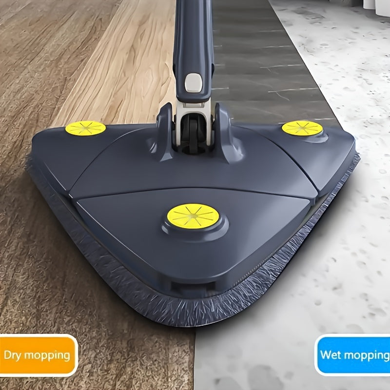 360-degree rotating triangle mop with telescopic handle – a versatile cleaning tool for wet and dry use on floors in the bathroom, kitchen, bedroom, and living room. Comes with an adjustable handle and microfiber pad.