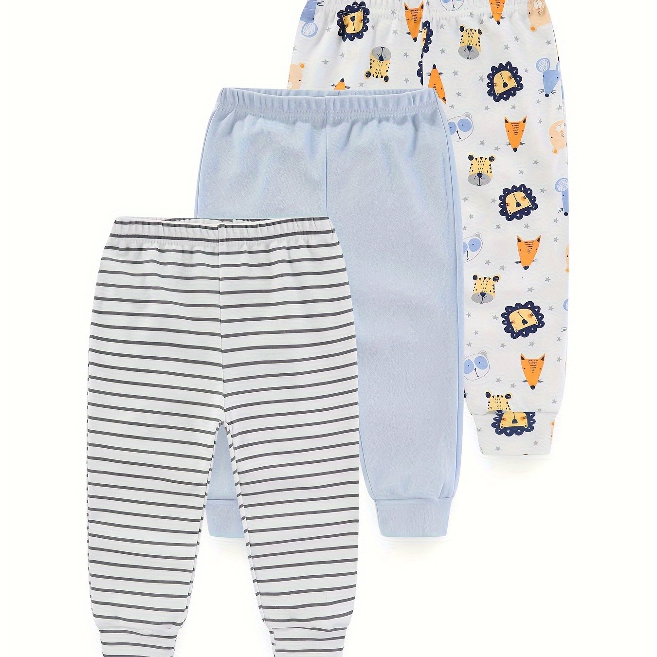 3pcs of cotton cartoon print pants for baby boys and girls, perfect for spring and autumn.