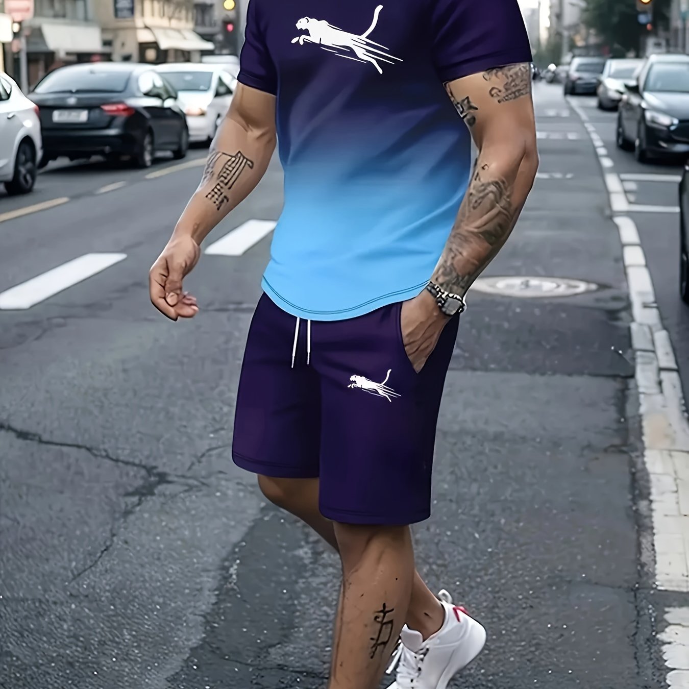 Men's casual sports suit with short sleeves