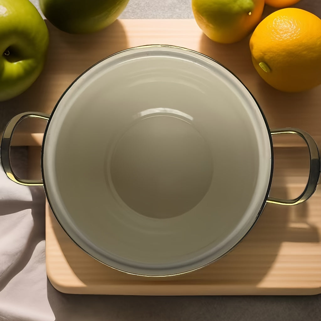 Large Capacity Enamel Stockpot with Lid Featuring Vintage Floral Design and Thickened Enamel Soup Pot with Dual Handles, Perfect for Home Cooking