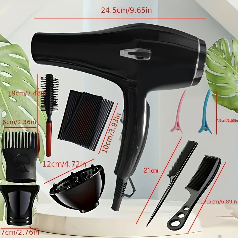 1200W Hair Dryer with Cold and Hot Air, Negative Ion Technology, High-power for Household and Salon use. Includes free Tuyere Brush, Curling Iron, Hairpin, and Hair Sticker.