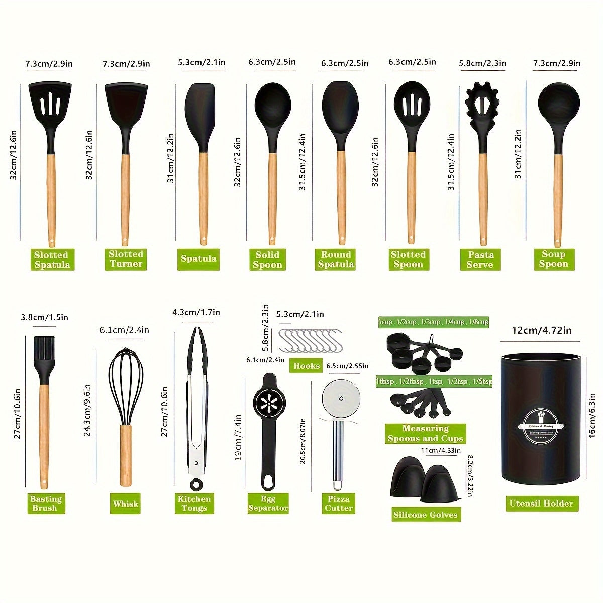 36-piece Silicone Kitchen Utensil Set featuring Wooden Handles, Heat-Resistant Non-Stick Cooking and Baking Tools for Home Kitchen