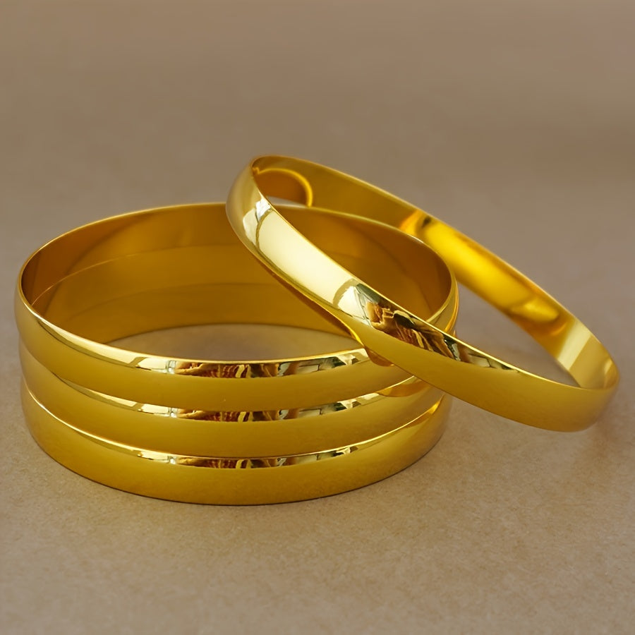 Set of 4 beautiful bangles plated with elegant 24K golden copper, featuring a cute Boho style perfect for daily wear or parties. These versatile accessories are ideal for carnival celebrations and year-round fashion statement pieces.