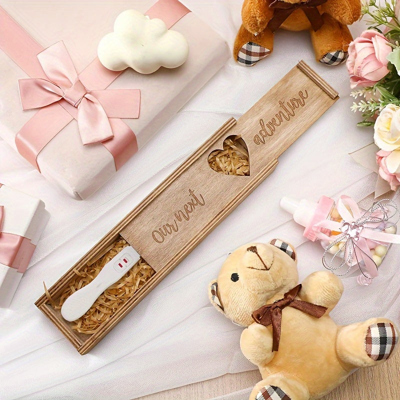 Creative wooden keepsake box designed for displaying pregnancy tests, organizing jewelry, announcing pregnancy for new moms, gifting at baby showers, and storing memories. Suitable for ages 14 and up.