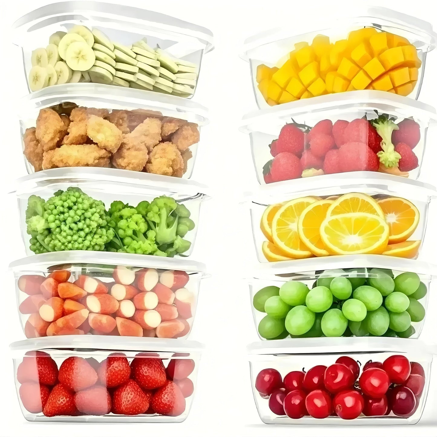 Food Storage Container Set - 10 Pieces, Stackable with Lids, Reusable, BPA-Free Plastic Lunch Boxes for Grains, Meat, Fruits, and Vegetables. Dishwasher and Microwave Safe.