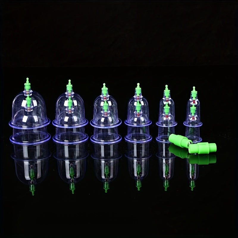 12-piece household cupping set for relaxation and health care with vacuum suction pump and ABS thick cups for acupuncture massage.