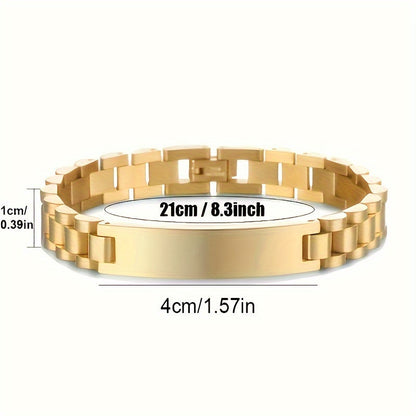 Custom Name Engraved Titanium Steel Bracelet with Personalized Stainless Steel 316L and 18K Gold Plating - Father's Day Gift for Fashion-Forward Men