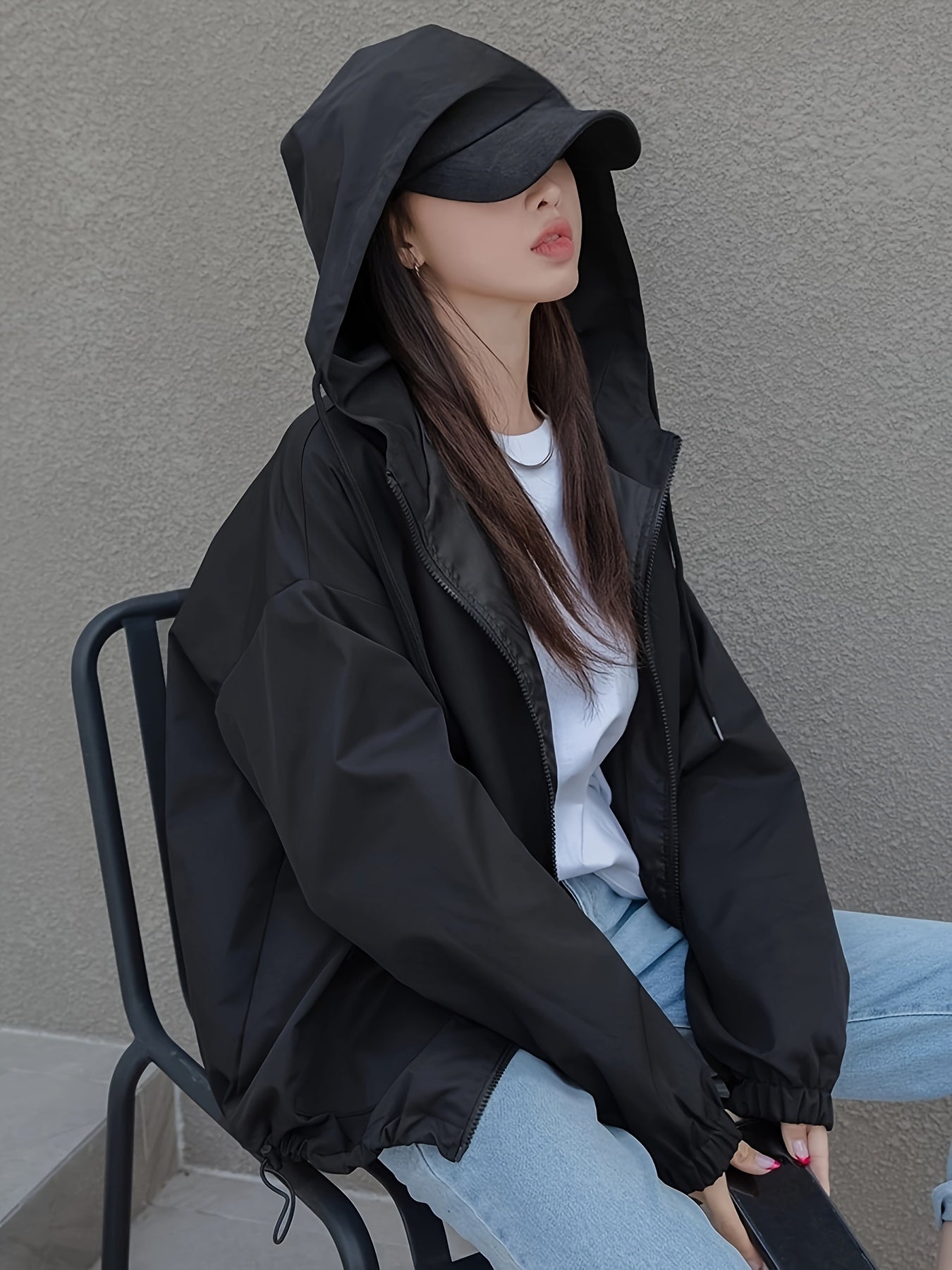 Customized Development Drop Shoulder Drawstring Hooded Jacket