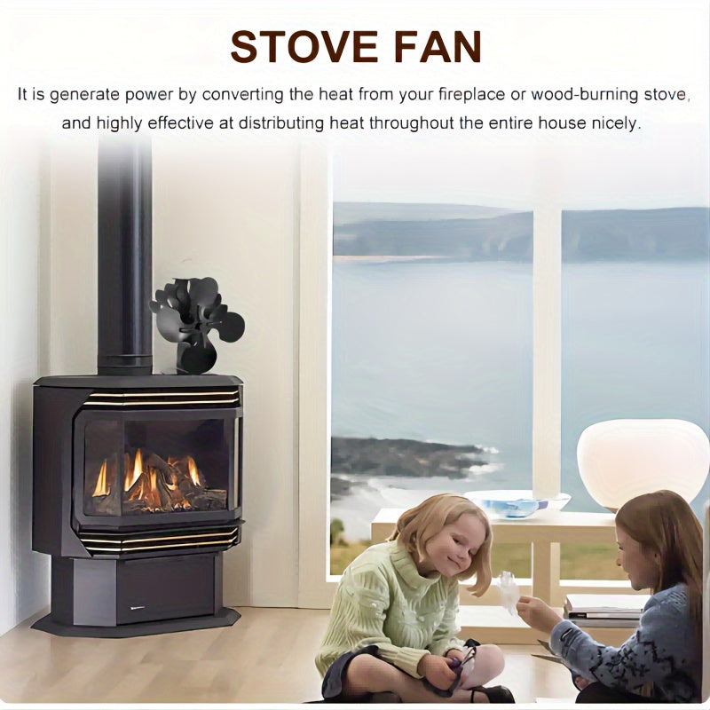 Fan for Wood Stove and Wall Stove - 4-Blade Heat Fan, Compatible with Wood and Log Burners, Wall Stoves, and Heaters