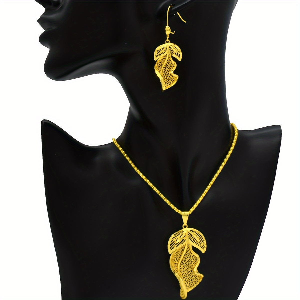 Bridal Wedding Jewelry Set with Hollow Leaf Earrings and Necklace, Set of 2 Pieces