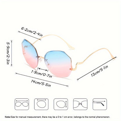 Luxury frameless round glasses for women with stylish gradient lenses and metallic finish.