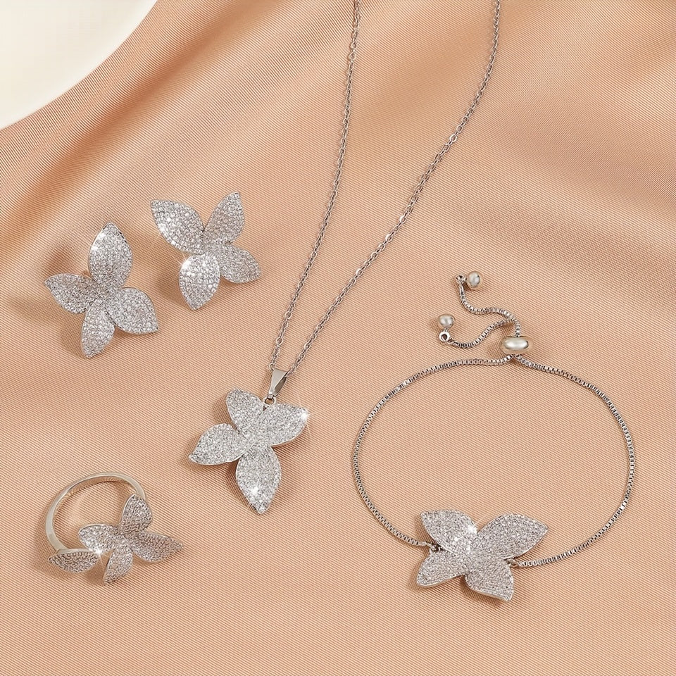 Elegant Wedding & Valentine's Day Gift: Stunning 5-Piece Butterfly Jewelry Set for Women featuring Zirconia Inlaid Copper - Includes Necklace, Bracelet, Ring, Earrings in a Beautiful Boxed Set - Perfect for the Summer Season Style