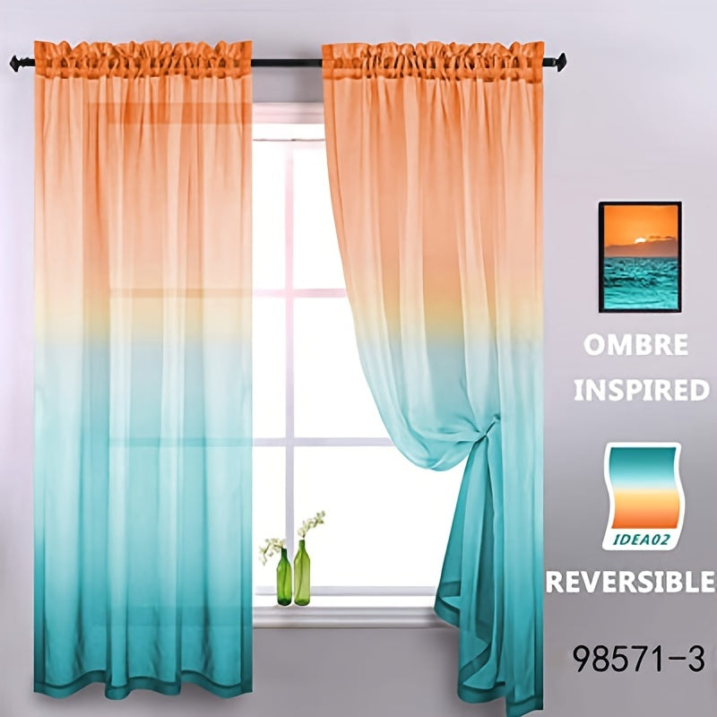 Elegant home decor - 1pc of gradient sheer curtains featuring top & bottom two-tone design in wear rod style.