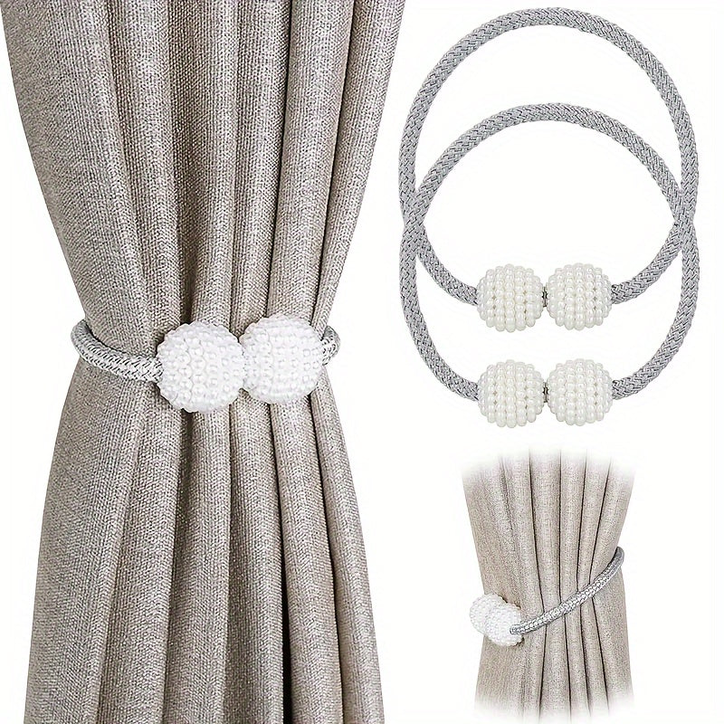 Upgrade your home decor with these sophisticated Magnetic Curtain Tiebacks featuring luxurious Faux Pearl Accents. Add a touch of European elegance to your space with these stylish weave clips and rope straps designed for large drapes.