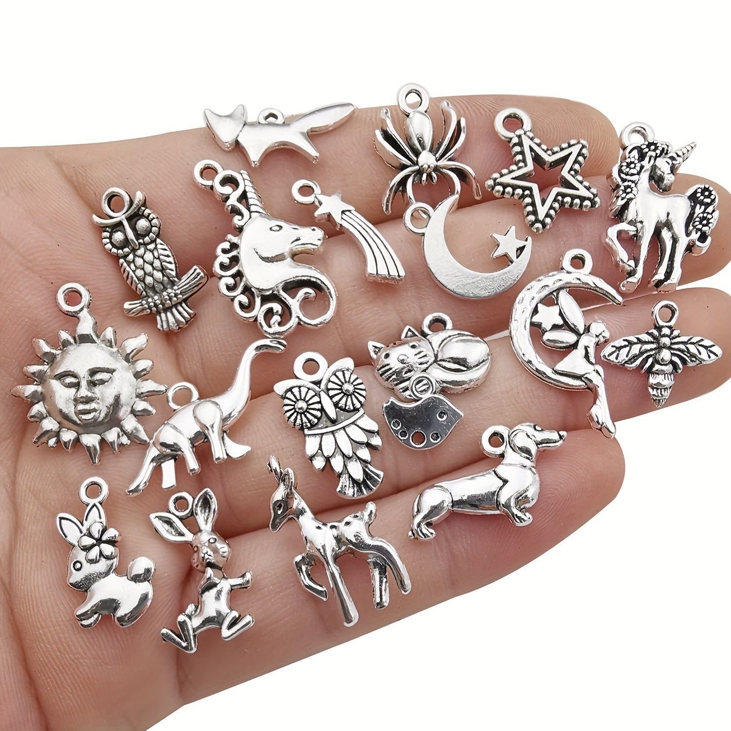 Set of 200 Antique Silver Alloy Charms, Perfect for Creating Necklaces, Bracelets, and Keychain Jewelry