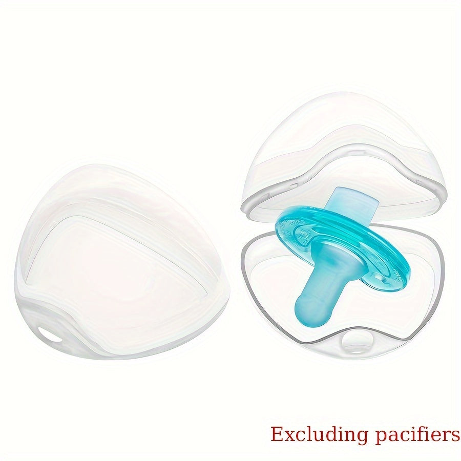 2 translucent plastic cases with clip for holding soothing items, oval shape with flip lid in light pink & blue. Keeps items clean & accessible.