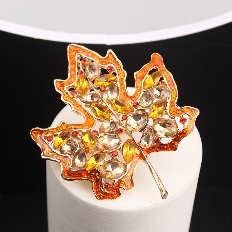 Vintage Maple Leaf Brooch Pin with Rhinestone Encrusted Irregular Shape - Unique and Creative Women's Accessory