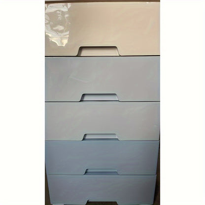 Large 5-drawer plastic storage cabinet with festive Christmas design for toys and home items in kitchen, bedroom, and living room.