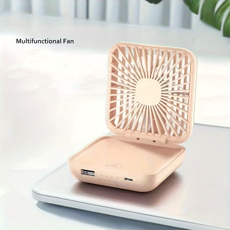 Portable and wearable Compact USB Fan with 3-speed adjustment, featuring a rechargeable lithium battery. Perfect for indoor and outdoor use, includes a light kit for added convenience.