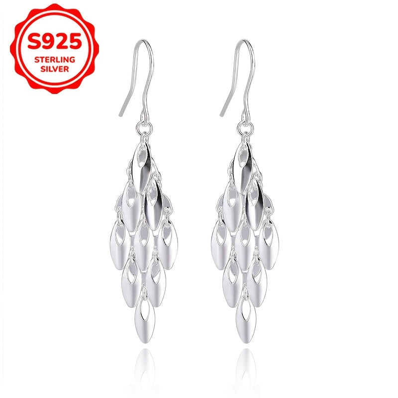 Stylish Bohemian Earrings featuring a fashionable design with a glossy Phoenix tail-shaped long tassel made of S925 silver. The earrings weigh 3.3g/0.116oz.