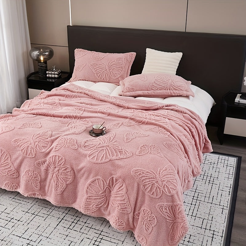 1 piece of Taffeta Solid Color Jacquard Blanket - Multifunctional Butterfly Pink Throw Blanket for Bed, Sofa, or Couch