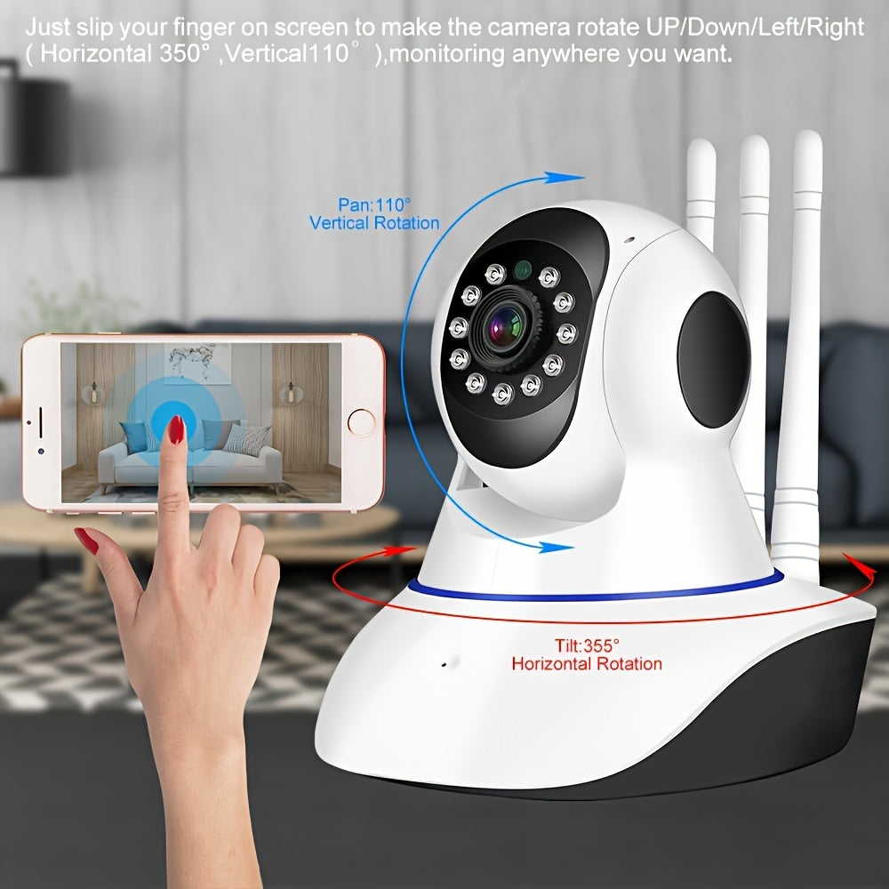 The YIIYRY Wireless Home Security Camera offers Full HD 1080p surveillance with infrared night vision, motion detection, and 2-way audio. It is WiFi-enabled and smartphone compatible, powered by USB. This camera is ideal for both home and office use and