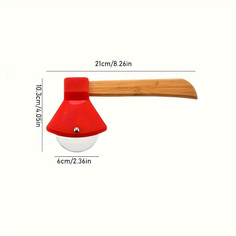 Stylish Stainless Steel Axe-Shaped Pizza Cutter - 21.08cm Single Wheel Slicer with Bamboo Handle, Versatile Kitchen & Restaurant Baking Tool, Red/Black Color