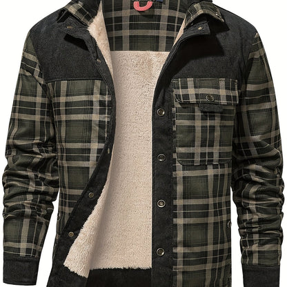 Casual polyester plaid jacket for men, perfect for Fall/Winter weekends.